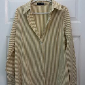 SHEIN Tan Dress Shirt with Classic Collar and Stripes